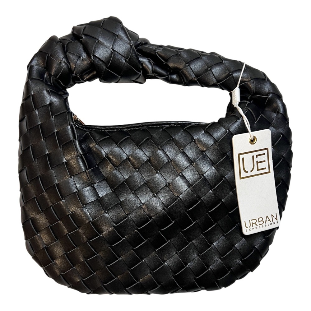 Urban Expressions Tracy Mini Shoulder Bag OS Black NWT Woven Vegan Leather 26625